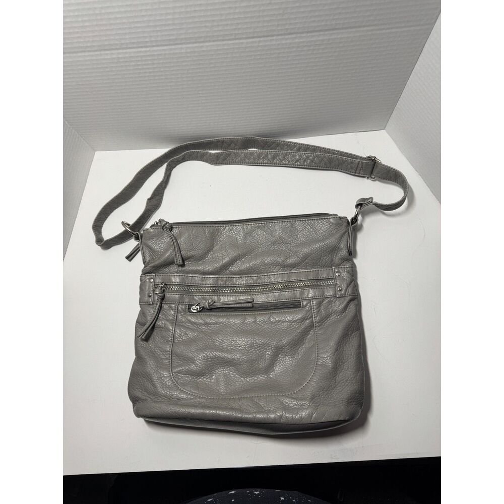 Bueno Gray Faux Leather Multi Compartment Crossbody Bag Organizer Purse Medium